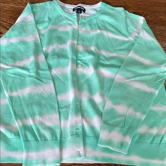 2 Lands’ End Cardigan Sweaters women’s reg large green stripe/blue stripe - Picture 2 of 6
